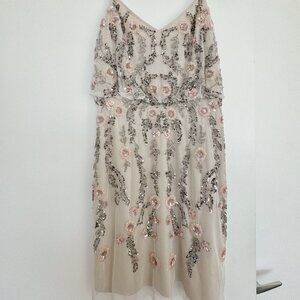 Adrianna Papell Ivory Beaded Cocktail Dress Size 4 NWT
